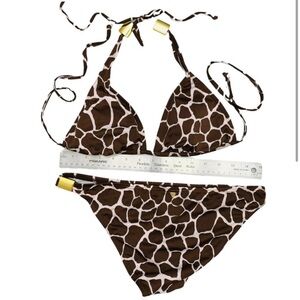 GUESS brown and white giraffe print bikini with gold details M - NWOT